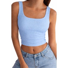 Öz Pamuk Kaşkorse Crop Askılı Kare Yaka Bluz Atlet