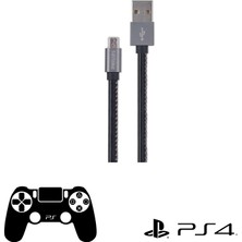 Philips Playstation 4 İle Uyumlu Joystick Şarj Kablosu 3A 60W UsbA to Micro Deri Kaplama Hızlı Şarj Kablosu DLC2518B/97