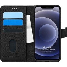 Gndz Home Apple iPhone 12 Için Kılıf Fabric Book Wallet Siyah [iphone 12 ile Uyumlu Kılıf - Siyah]