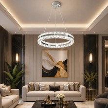 ADOĞAN Hanzade Lüks Çift Yönlü Aydınlatmalı Kumandalı Dimmerli 3 Renk Ledli Avize LED Avize- Çap 40 cm