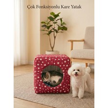 Vaelmont Çok Fonksiyonlu Kapalı Kare Kedi ve Köpek Yatağı, Kırmızı