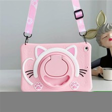 Gndz Home Covpor iPad 11.nesil A16 11INÇ/10.NESIL 10.9inç Uyumlu Standlı Askılı Karakterli Kedi Çocuk Kılıfı - Pembe