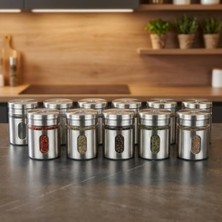 Gndz Home 12'li Metal Kaplı Cam Baharatlık Seti (60 Ml) - Döner Başlıklı Paslanmaz Çelik Baharat Takımı