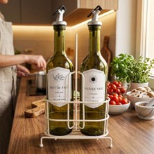 Gndz Home 750 ml 2’li Yağdanlık Seti ve Beyaz Metal Stand, Zeytinyağı Ayçiçek Yağı Şişesi, Sızdırmaz Kapaklı Cam Yağlık Sirkelik, Dökme Başlıklı Mutfak Yağlık Sosluk Takımı