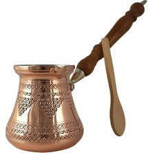 Gndz Home Dede Copper - Pcz Serisi (LARGE-14FL.OZ) - Ahşap Saplı En Kalın Katı Bakır Oymalı/dövülmüş Türk Yunan Arap Kahve Demliği, Ocak Üstü Kahve Makinesi Cezve, Jezve, Jazva, Ibrik, Briki (Parlak)