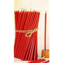 Gndz Home (50 Adet) Balmumu Mum ve (3 Adet) Özel Dizayn Ahşap Mumluk Dilek Mumu Doğal Petek Mum Tören Parti Doğum Günü Beeswax Candle (Kırmızı)