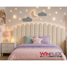 Winflex Yatak Başlık,ay ve Bulut Set Dekorasyon Panel - (180CM Genişlik) Krem