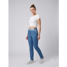 Centilmen Ysatis Pullu ve Sim Detaylı Beli Lastikli Kadın Denim Pantolon 2000101
