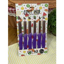 Cavit Inox Tırtıklı 6'lı Meyve Bıçağı Mor Simli