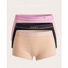 Jakoft Classic Pamuklu Kadın Boxer 3'lü Paket Siyah - Ten - Pembe