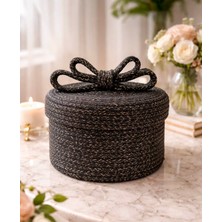 Hediye Ağacı Çok Amaçlı Kutu Siyah Simli Fiyonk Kurdele Sepet Organizer Hediyelik 20 cm Çap