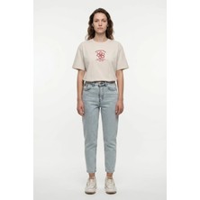 Lee Cooper New Kadın Oversize Baskılı Bisiklet Yaka T-Shirt Ekru