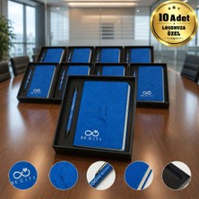 BK Gift Logonuza Özel 10 Adet 2430-K Termo Deri Defter, Metal Kalem ve Kutulu Kurumsal Hediye Seti