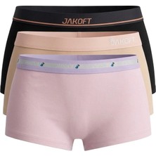 Jakoft Classic Pamuklu Kadın Boxer 3'lü Paket Siyah - Ten - Lila