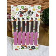 Cavit Inox Tırtıklı 6'lı Meyve Bıçağı Pembe Simli