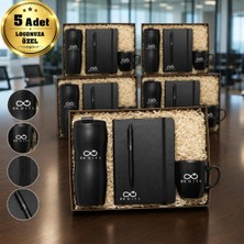 BK Gift Logonuza Özel 5 Adet Siyah Termos Kupa Defter Kalem Kurumsal Hediye Seti