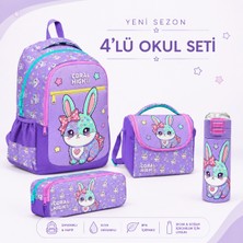 Coral High Milka Su Yeşili Tavşan Desenli 4'lü Okul Çanta Seti Mataralı