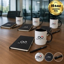 BK Gift Logonuza Özel 10 Adet Siyah Defter, Metal Kalem ve Baskılı Kupa Kurumsal Hediye Seti