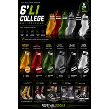 Festival Socks 6 Çift Kadın Çizgili Renkli Kolej Spor Çorap Seti Tenis Çorap 6 Çift