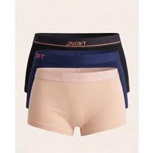 Jakoft Classic Pamuklu Kadın Boxer 3'lü Paket Ten - Lacivert - Siyah