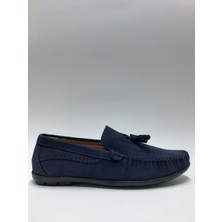 Marutti Hakiki Deri Nubuk Püsküllü Loafer Hafif Rahat Esnek Lacivert Yazlık Erkek Ayakkabı C-83486178MRTTLFR