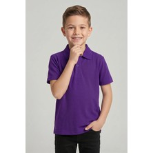 Fatella Unisex Çocuk Mor Lakost Polo Yaka Kısa Kollu Okul Tişörtü