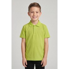 Fatella Unisex Çocuk Fıstık Yeşili  Polo Yaka Kısa Kollu Okul Tişörtü