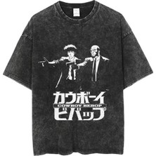 Touz Yıkamalı Anime Cowboy Bebop Baskılı Unisex Oversize Vintage T-Shirt
