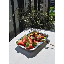 Qualitev 1 Adet Paslanmaz Çelik Meze Küveti Servis Meze Tabağı 29X18,5 cm