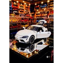 Oyuncak Sahili Toyota Supra Tarz Koleksiyon Metal 15CM Model Araba Kapılar Bagaj Kaput Açılır Far Yanar Ses Efektli