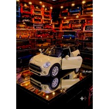 Oyuncak Sahili Mini Cooper S Diecast Metal Araba Kapıları Açılır 11.4 cm Çekbırak Koleksiyon Orjnal Model Metalic Krem