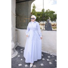 İmaj Butik Mavi Çizgili Yan Bağlamalı Elbise