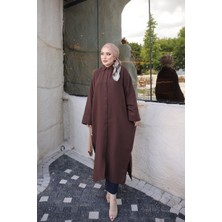İmaj Butik Kahverengi Yarasa Kol Müslin Uzun Tunik