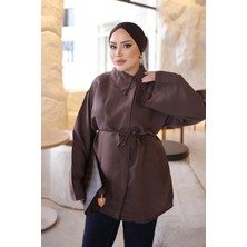 İmaj Butik Kahverengi Bel Bağlamalı Geniş Kol Gömlek