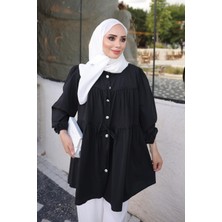 İmaj Butik Siyah Kol Lastikli Önü Bağlamalı Gömlek
