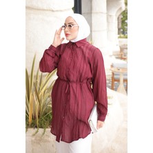 İmaj Butik Bordo Bel Ip Bağlamalı Tunik Gömlek