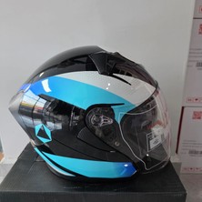 Çenesiz Kask JK528-1 Mge Vizörlü Parlak Siyah Mavi M