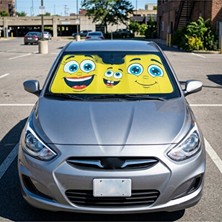 Orvessa Dekoratif Emoji Temalı Ön Cam Güneşlik, Renkli ve Eğlenceli Tasarım Oto Güneşlik Perde
