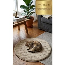 Orvessa Peluş Yuvarlak Kedi ve Köpek Yatağı, Kaymaz Taban ve Ultra Yumuşak Konfor 65X65 cm