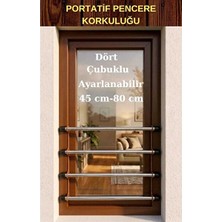 Orvessa Portatif Pencere Korkuluğu, 45-80 Cm, Kahverengi, 4 Çubuklu Koruyucu ve Kilit