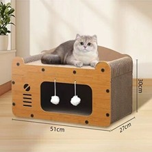 Orvessa Ahşap Model Karton Tırmalama Oyun Evi Kedi Tırmalaması