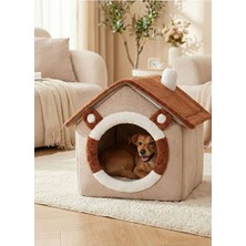Orvessa Sıcak ve Konforlu Peluş Kapalı Ev Tipi Pet Yuvası Kedi ve Köpek Yatağı