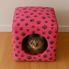 Orvessa Çok Fonksiyonlu Pati Desenli Dönüşebilir Kedi Evi ve Yatağı 40 cm Kedi ve Köpek Yatağı