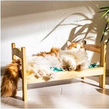 Orvessa Doğal Ahşap Tasarımlı Kedi Yatağı, Şık ve Rahat, 50X30X30CM Kedi ve Köpek Yatağı