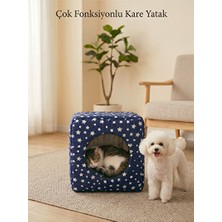 Orvessa Çok Fonksiyonlu Kapalı Kare Sünger Yatak, Mavi, Rahat ve Dayanıklı Kedi ve Köpek Yatağı