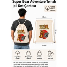 Morinna Super Bear Adventure Baskılı Çocuk Bez Sırt Çantası Büzgülü Okul Spor Çantası Mr-02