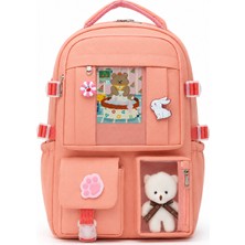 Quovo Kawaii Kore Tarzı Full Aksesuarlı Ortopedik Yerli Günlük Okul Çantası Kız Erkek