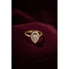 Utterly Good Gold Renk Zirkon Taşlı Damla Model Ayarlanabilir Yüzük