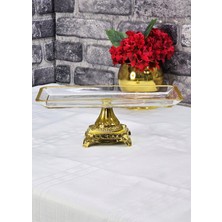 SEÇKİNEV Grace Cam Dikdörtgen, Döküm Metal Gt Ayaklı Sunum Tabağı Altın/gümüş/eskitme