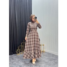 Moda Yağmur Ekose Elbise Kahverengi